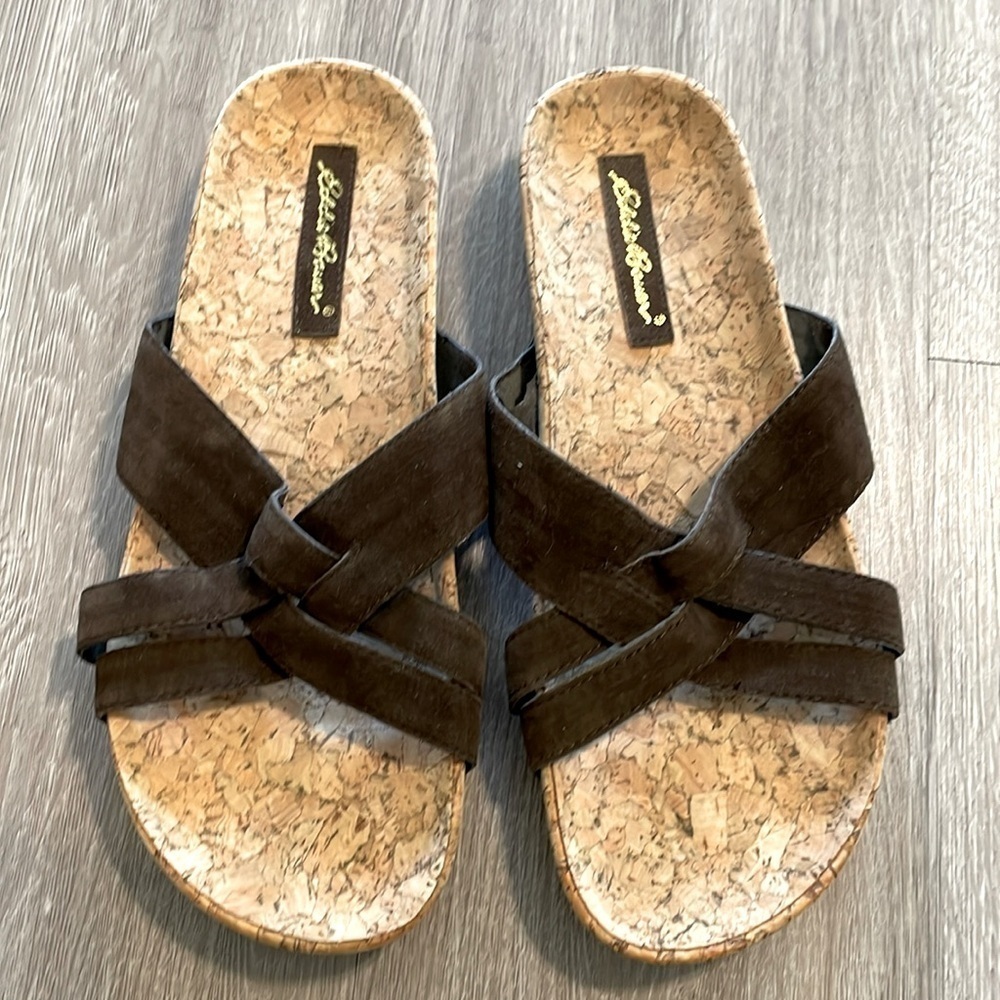 Eddie Bauer Women’s Slide Sandals Size 7 Brown Leather Granola Girl Bohemian
